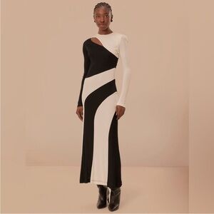 Farm Rio Black And White Cut-Out Long Sleeve Midi Dress Size XXS NWT $248
